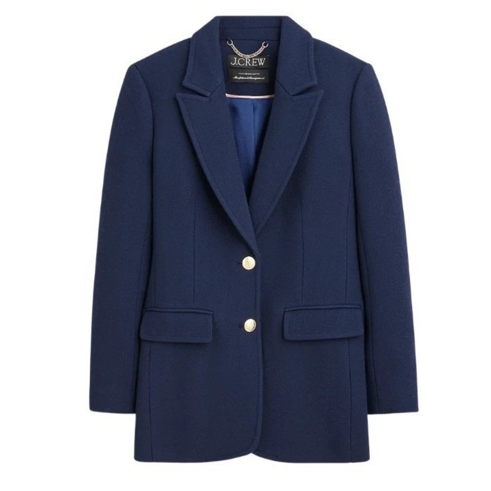 J.Crew Italian Double Cloth Wool Blazer Navy Gold Crest Buttons BV087 Sz 0 - Picture 1 of 13